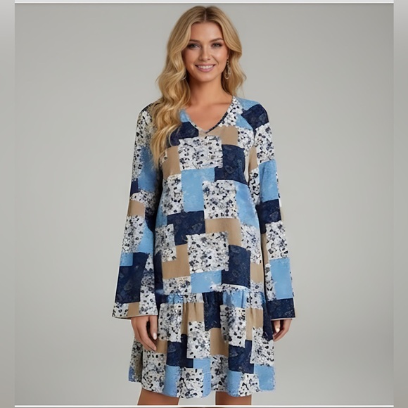 Patchwork & Floral Print Ruffle Hem Dress - Picture 4 of 6